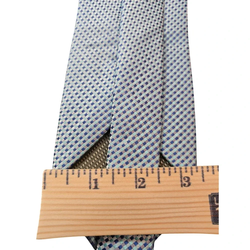 Alexander Julian Colours Mens Blue Micro Check Geometric Polyester Tie Hand Made